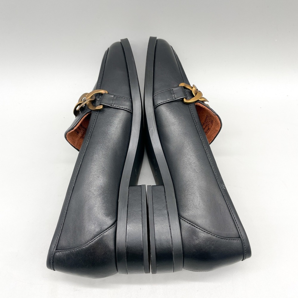 Vionic Black Leather Loafers with Brass Chain Accent - Picture 12 of 12